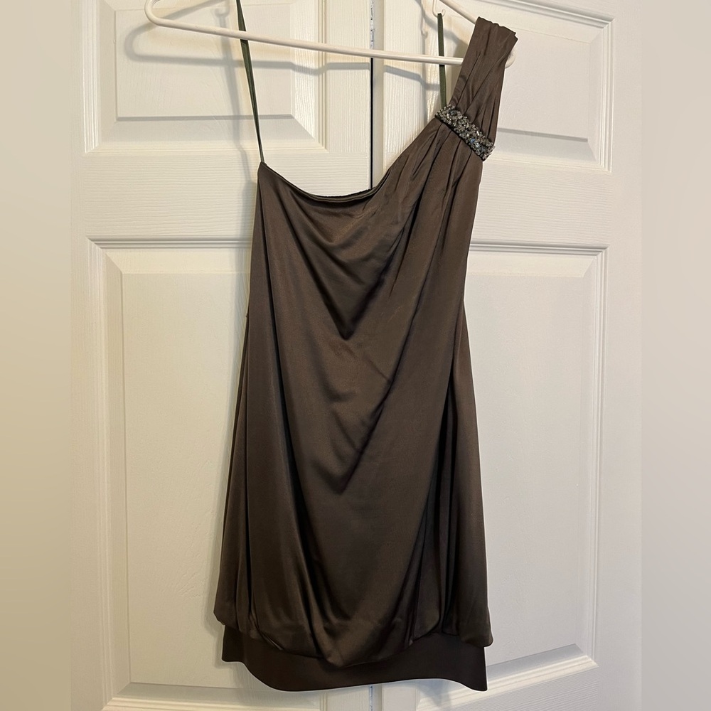 BCBG MaxAzria Elegant Brown One-Shoulder Dress
